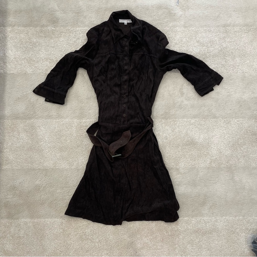 COLOUR EIGHTEEN Women's Suede Belted Dress Size 8 In Brown